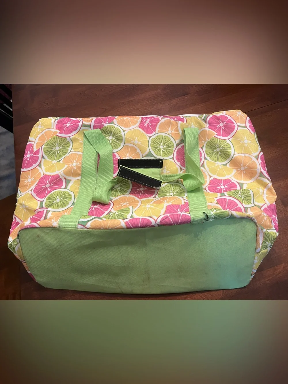 Green Citrus Print Tote Bag - TCL insulated dual compartment cooler bag